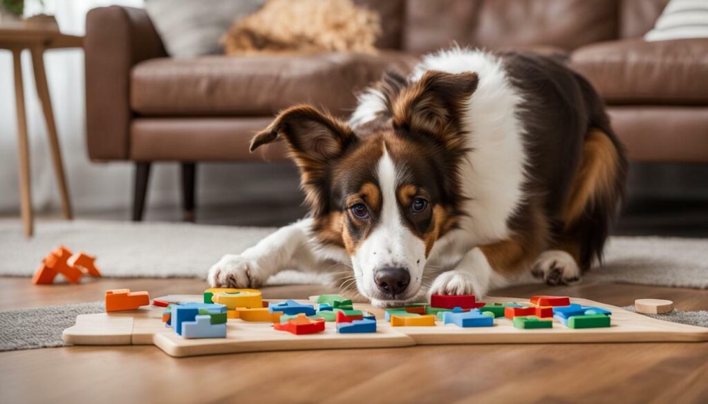 Dog playing with puzzle toy