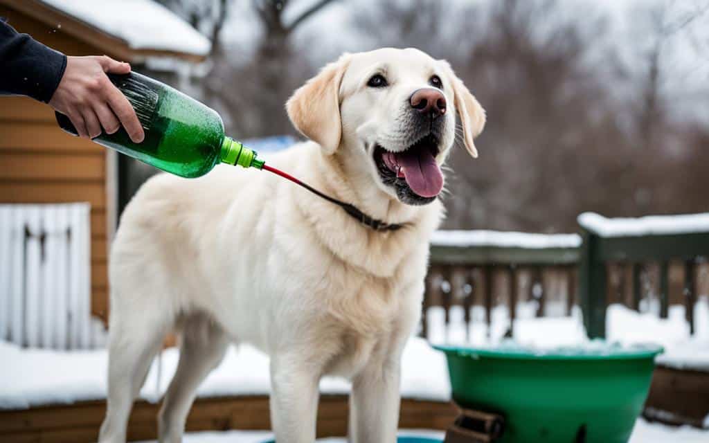 Bathing Dog in Winter
